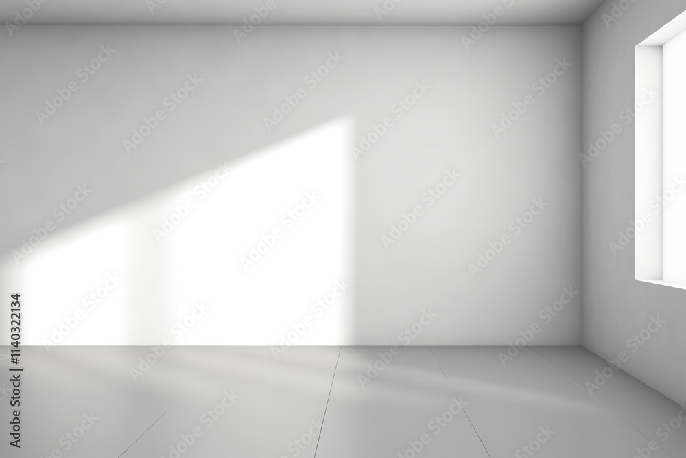 bright minimalist room with white walls and a window casting light creating a serene and spacious atmosphere.