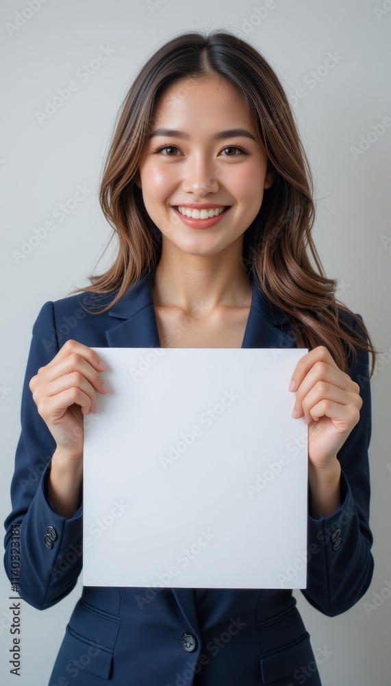Office Lady Holding Small Whiteboard and Warmly Smiling Office Lady Holding Small Whiteboard and Warmly Smiling