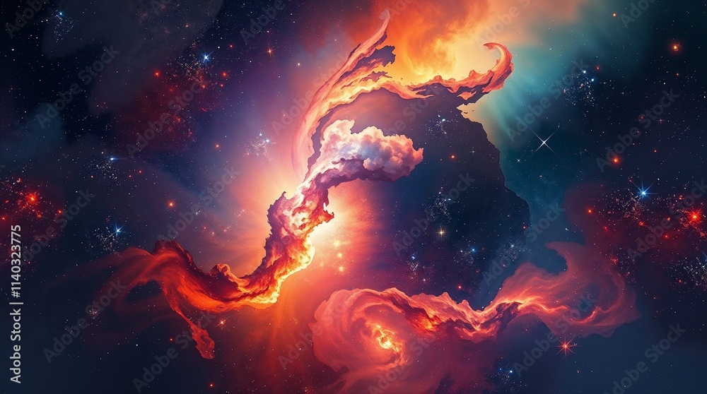 Cosmic Nebula with Fiery Orange and Red Clouds in Deep Space, Stunning Astronomical Background Cosmic Nebula with Fiery Orange and Red Clouds in Deep Space, Stunning Astronomical Background
