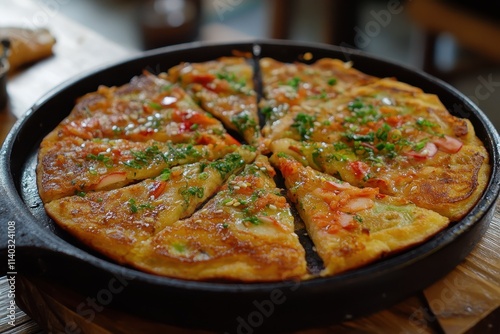 Korean pancakes also known as pajeon resemble Asian pizza