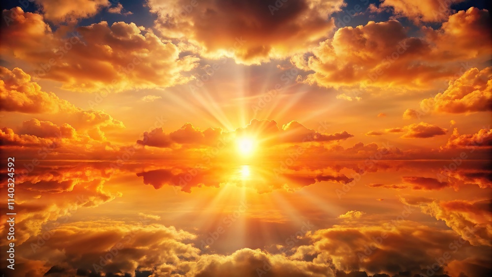 Naklejka premium Sky with orange sunlight shining through clouds in Bangpu Samutprakan