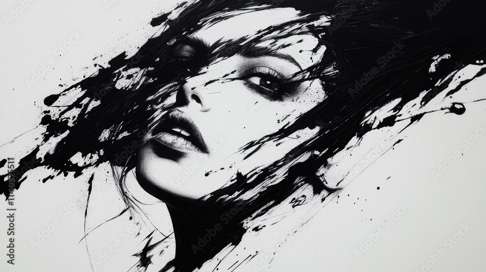 Black and White Portrait with Abstract Splashes Black and White Portrait with Abstract Splashes