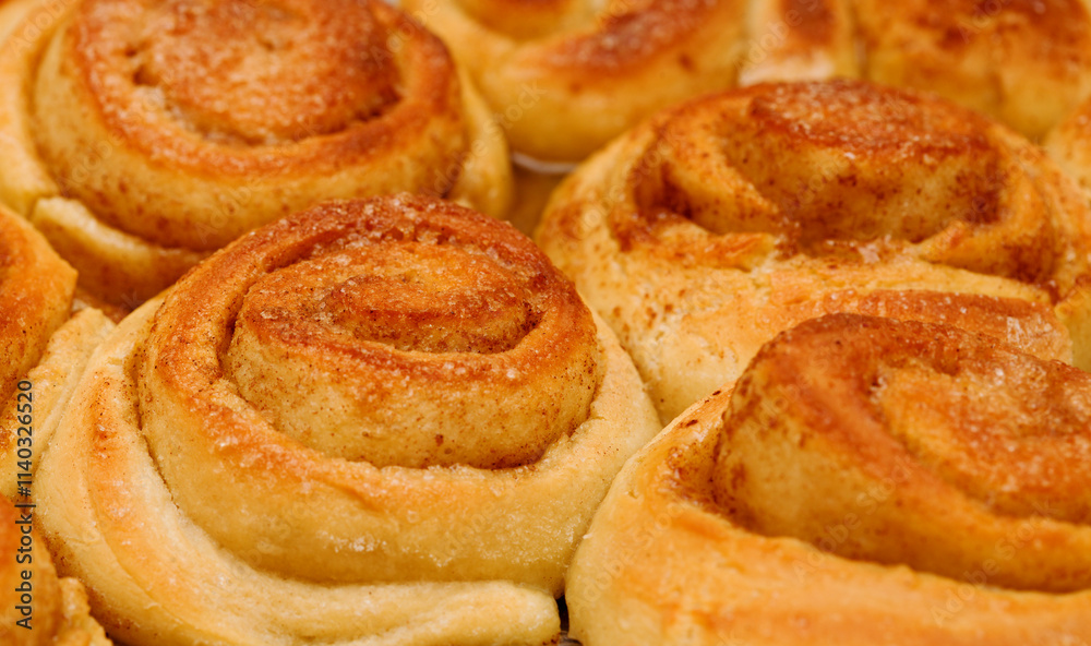 freshly made tray of cinnamon rolls, macro food background freshly made tray of cinnamon rolls, macro food background
