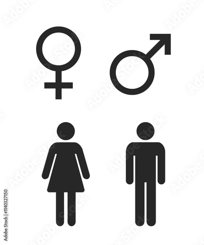 Male and Female Icons With Black Color. Gender Symbol Vector Illustration. stock illustration