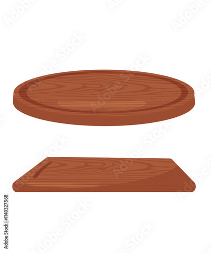 Wooden kitchenware utensil round chopping board with wood texture stock illustration