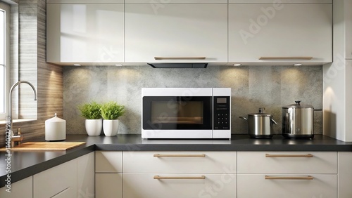 Sleek white and black microwave in contemporary kitchen