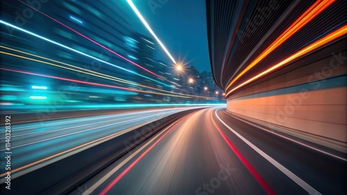 Neon futuristic concept, Dynamic light trails in urban setting at night