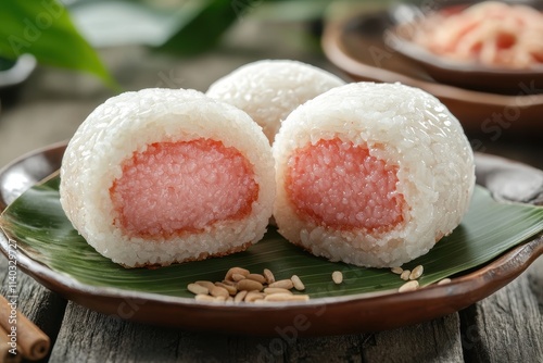 Kue ku also known as Angku Kueh is a traditional small round or oval dessert made from soft sticky rice dough filled with a sweet center photo