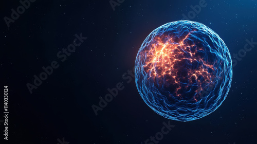 Bacteria cage concept. dynamic sphere showcasing vibrant energy and movement in space