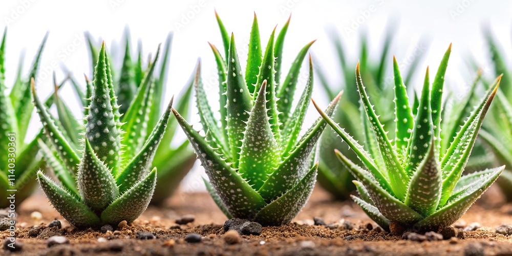 Obraz premium Small aloe vera seedlings on white background