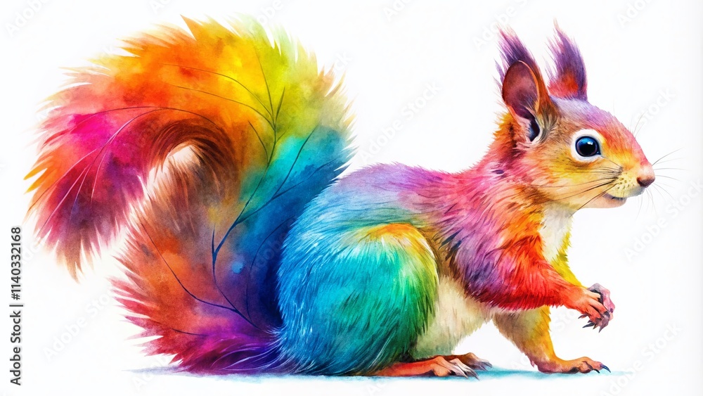 Obraz premium Cute Funny Squirrel Silhouette Watercolor Illustration, Isolated Background, Wildlife Animal Art, Adorable Rodent