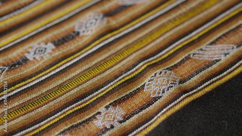 Close up to designs of a typical Bolivian, Peruvian, Ecuadorian, Aguayo, weaving of the Andes in South America.