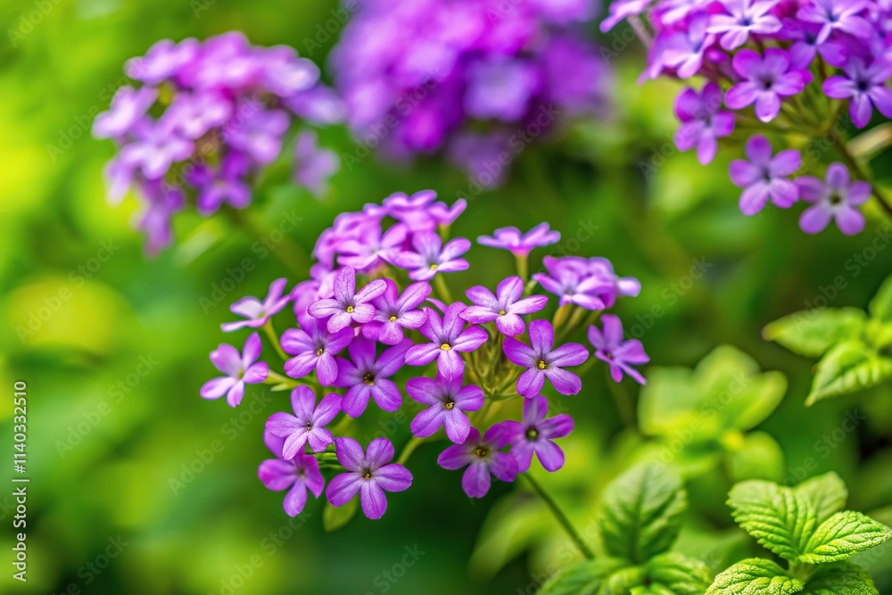 small purple flowers on a background of green leaves small purple flowers on a background of green leaves