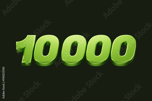 Green metallic number. 10K Bright green 3D Render. Isolated on black background. photo