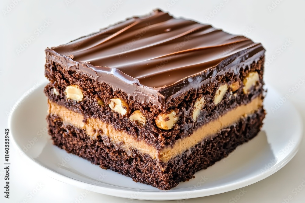 Nut brownie German chocolate cake chocolate peanut cake brownie slice on white surface Nut brownie German chocolate cake chocolate peanut cake brownie slice on white surface
