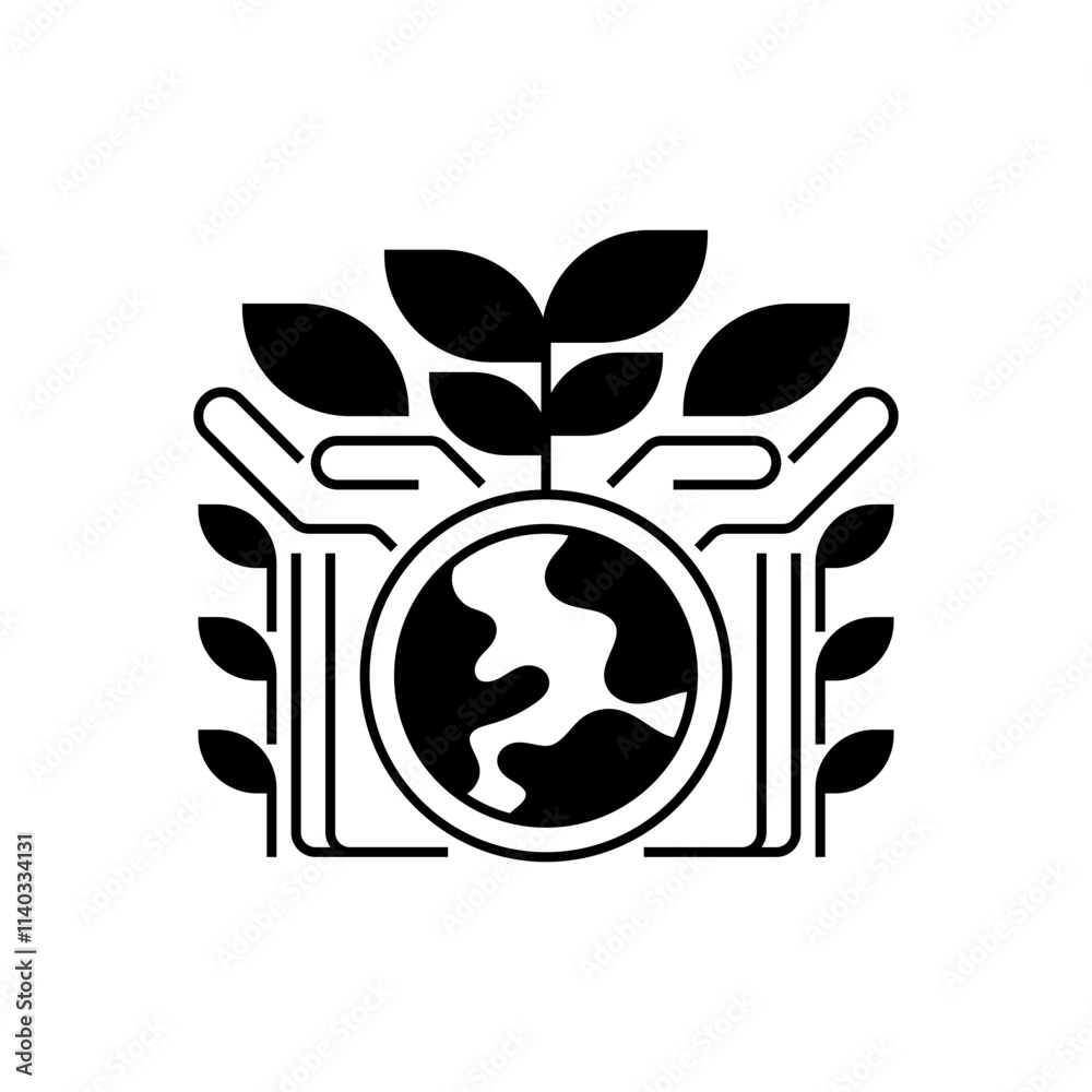 Globe with Leaves Line Icon. linear style sign for mobile concept and web design. Outline vector icon. Globe with Leaves Line Icon. linear style sign for mobile concept and web design. Outline vector icon.