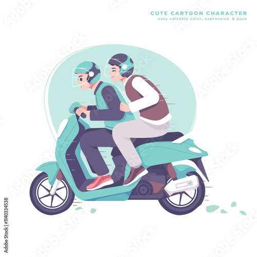 online motorcycle taxi cute cartoon character