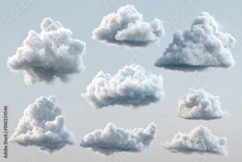 Collection of fluffy cumulus clouds against a pale sky.