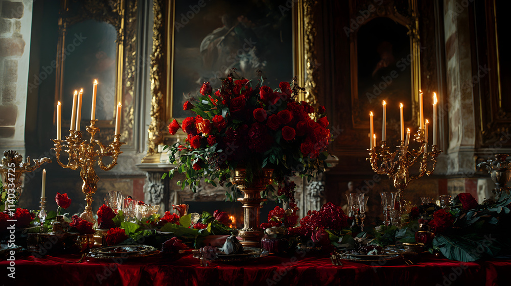 custom made wallpaper toronto digitalElaborate Baroque ValentineÆs Day Setup with Opulent Red Velvet, Elegant Candelabras, and Luxurious Floral Arrangements