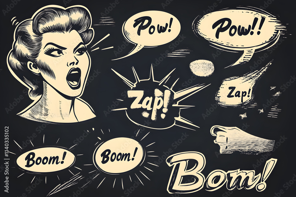 Fototapeta premium Comic-style elements boost excitement with energetic action words
