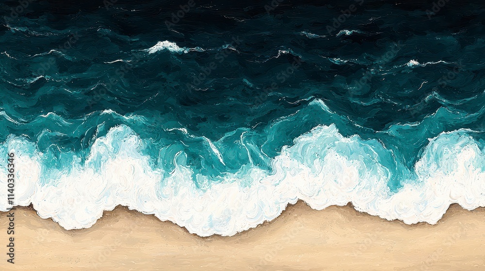 Aerial View of Ocean Waves Crashing on Sandy Beach Aerial View of Ocean Waves Crashing on Sandy Beach