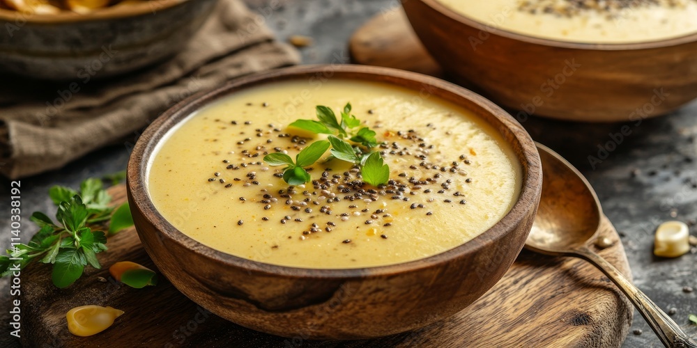 Creamy maize soup enriched with chia seeds, offering a delightful blend of flavors. This maize cream soup is a nutritious option, perfect for any meal and ideal for health conscious individuals who Creamy maize soup enriched with chia seeds, offering a delightful blend of flavors. This maize cream soup is a nutritious option, perfect for any meal and ideal for health conscious individuals who