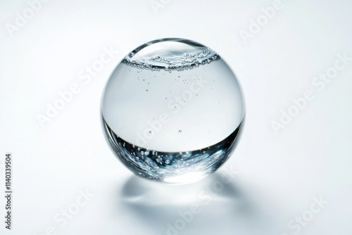 A glass eggshaped vessel filled with water, showcasing bubbles rising to the surface. photo