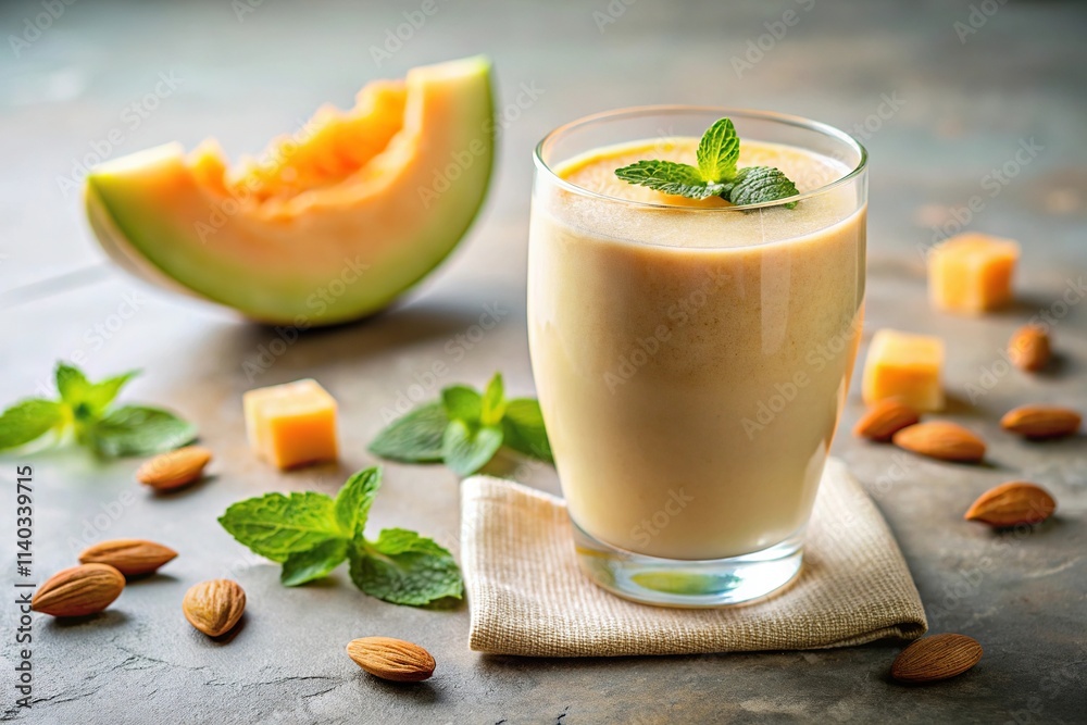 Smoothie made with fresh muskmelon and almonds