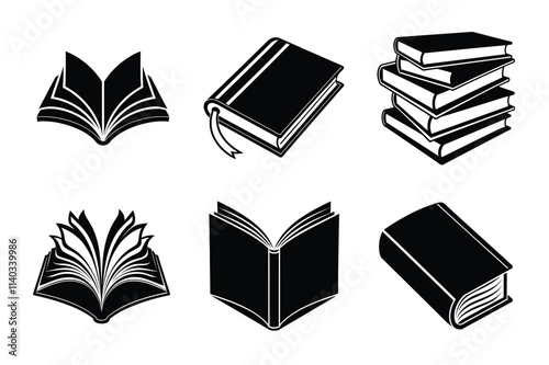 Book Library Vector Silhouette Black and White Art Design Illustration