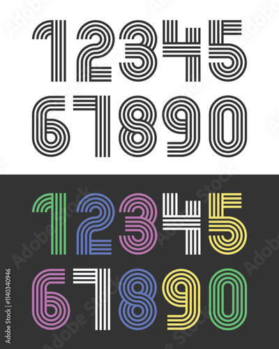 Retro numbers made with lines. Set of creative number 1 to 10 logo designs. abstract number design vector illustration. Decorative numbers for education. Numbers play. Numeric data.