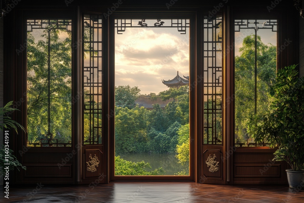 Park with a Chinese style window Park with a Chinese style window