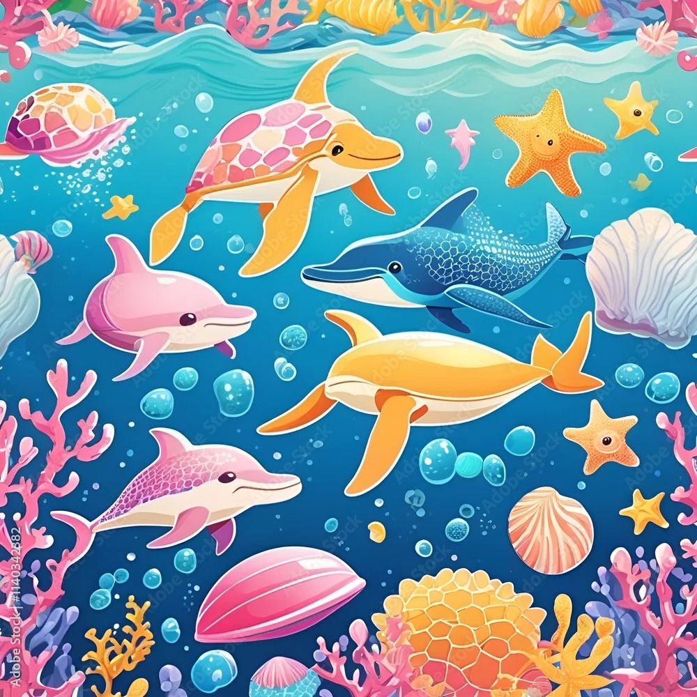Naklejka premium seamless pattern with fish