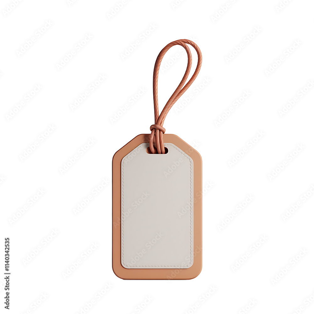 Fototapeta premium 3D Render of a Blank Rectangular Luggage Tag with Matte White Center and Orange-Brown Border Isolated on White Background
