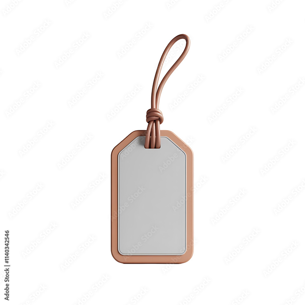 Fototapeta premium 3D Render of a Blank Rectangular Luggage Tag with Matte White Center and Orange-Brown Border Isolated on White Background