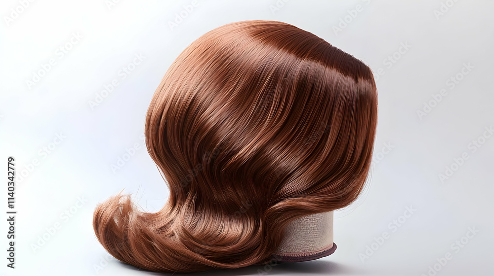 Front view of a fashionable wig design, isolated for styling presentation. Front view of a fashionable wig design, isolated for styling presentation.