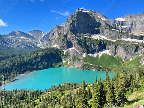 Grinnell Trail in Glacier National Park in summer photo