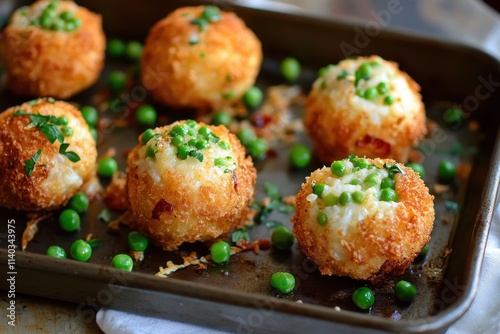 Pea and pancetta rice balls photo