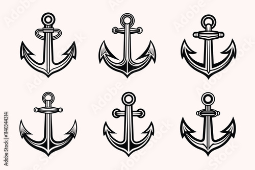 Collection of Ship Anchor Vector Set Silhouette Drawing Art Design Illustration