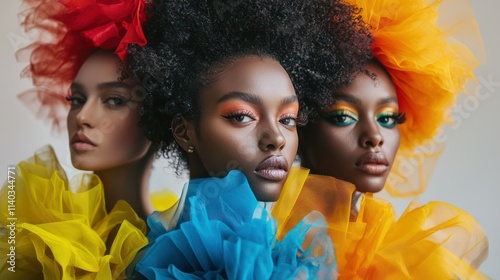 Editorial fashion shoot in a high-end studio featuring avant-garde designs