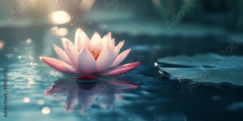 This captivating image showcases a serene pond that serves as a stunning canvas for the ethereal beauty of the lotus flower, highlighting the lotus flower s delicate charm and grace. photo