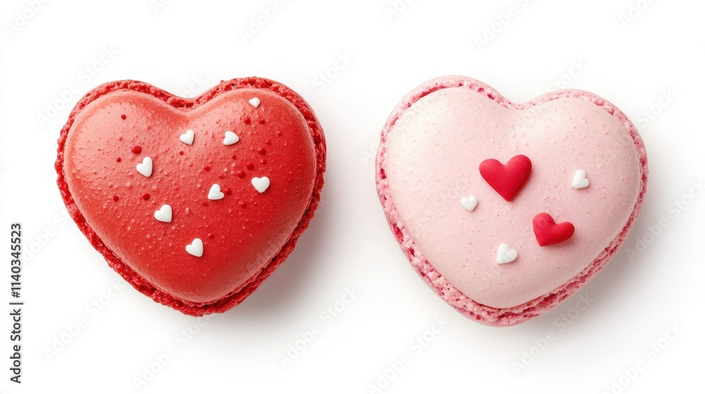 Pink Heart Sweet macarons isolated on a white background,Love romantic,Happy Valentines Day,Macaroons cake creative layout,Sweet collection and design element, Flat lay. Pink Heart Sweet macarons isolated on a white background,Love romantic,Happy Valentines Day,Macaroons cake creative layout,Sweet collection and design element, Flat lay.