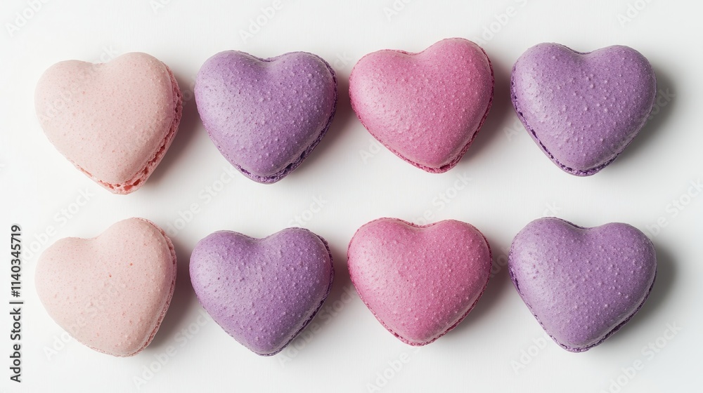 Obraz premium Pink Heart Sweet macarons isolated on a white background,Love romantic,Happy Valentines Day,Macaroons cake creative layout,Sweet collection and design element, Flat lay.