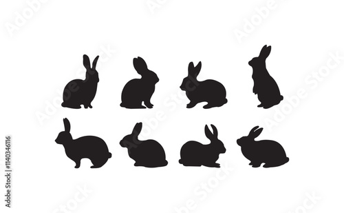 Easter bunny silhouettes, rabbit clip art set, isolated decorative elements for the holidays. Silhoutte of a bunnies.