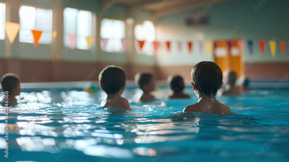 Obraz premium Children learning to swim during a school swim class