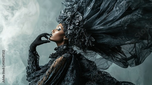 Editorial fashion shoot in a high-end studio featuring avant-garde designs