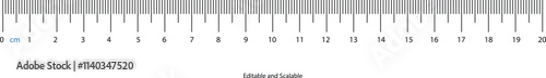 Ruler scale 20 centimeter measuring chart. Length measurement tool vector illustration.