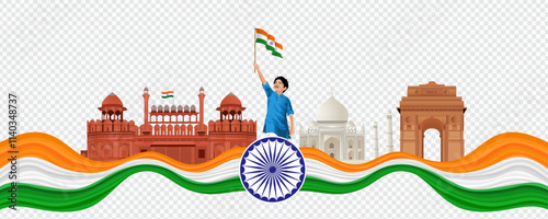 Happy Republic Day, India with Landmarks and Flag. Sale. Republic Day Banner,

