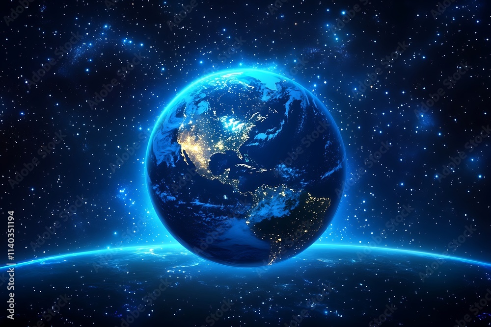 Brilliant Blue Planet Earth at Night from Space Brilliant Blue Planet Earth at Night from Space