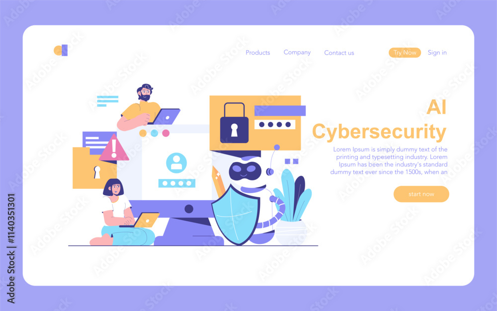 AI Cybersecurity. Flat Vector Illustration AI Cybersecurity. Flat Vector Illustration