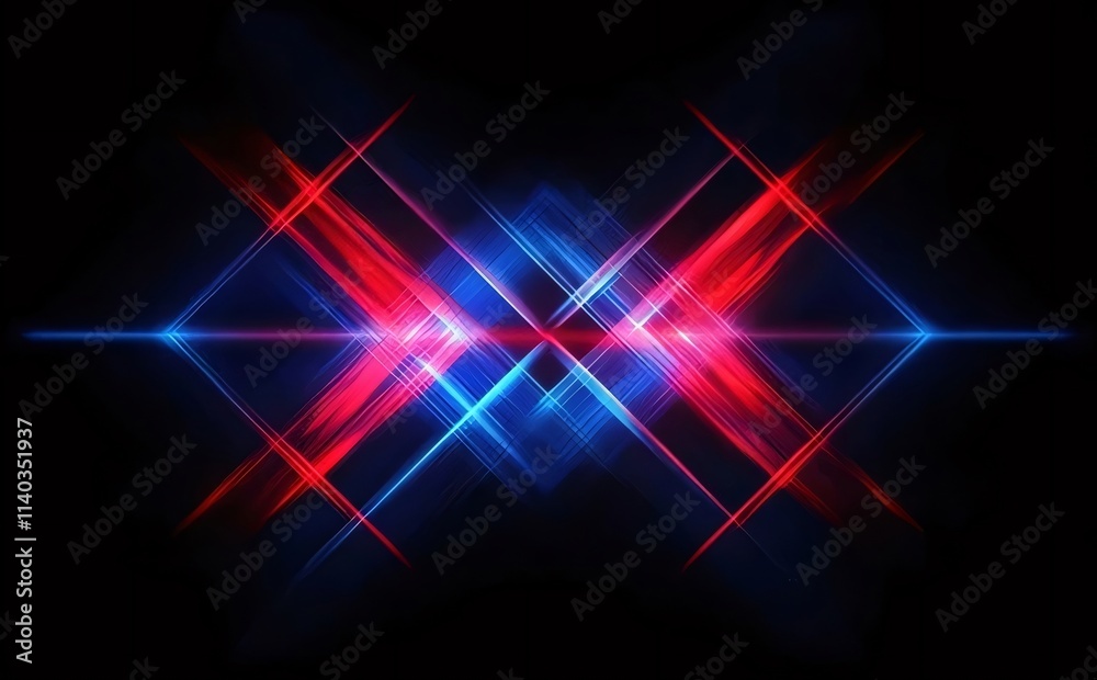 Abstract red and blue light streaks crossing in a dark background forming a symmetrical pattern. Abstract red and blue light streaks crossing in a dark background forming a symmetrical pattern.